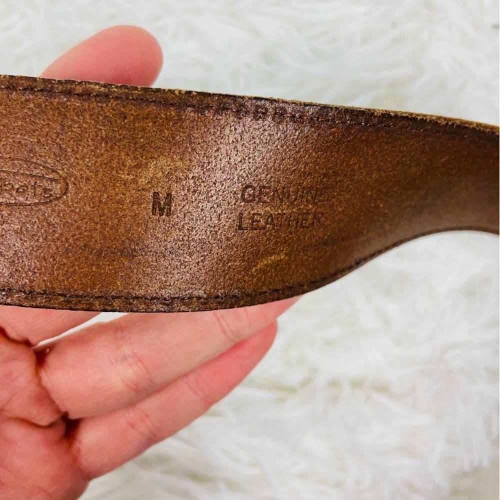 TALBOTS brown 100% genuine leather brass buckle belt size medium - Picture 8 of 17